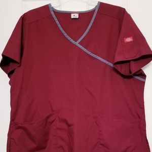 Dickies Scrubs Mock Wrap Top - XL - Wine